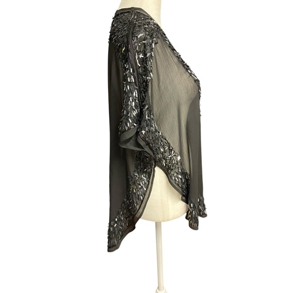 Echo Design Echofloral Bloom Silksquare Black Sheer Cardigan OS Beaded Evening - Picture 4 of 10